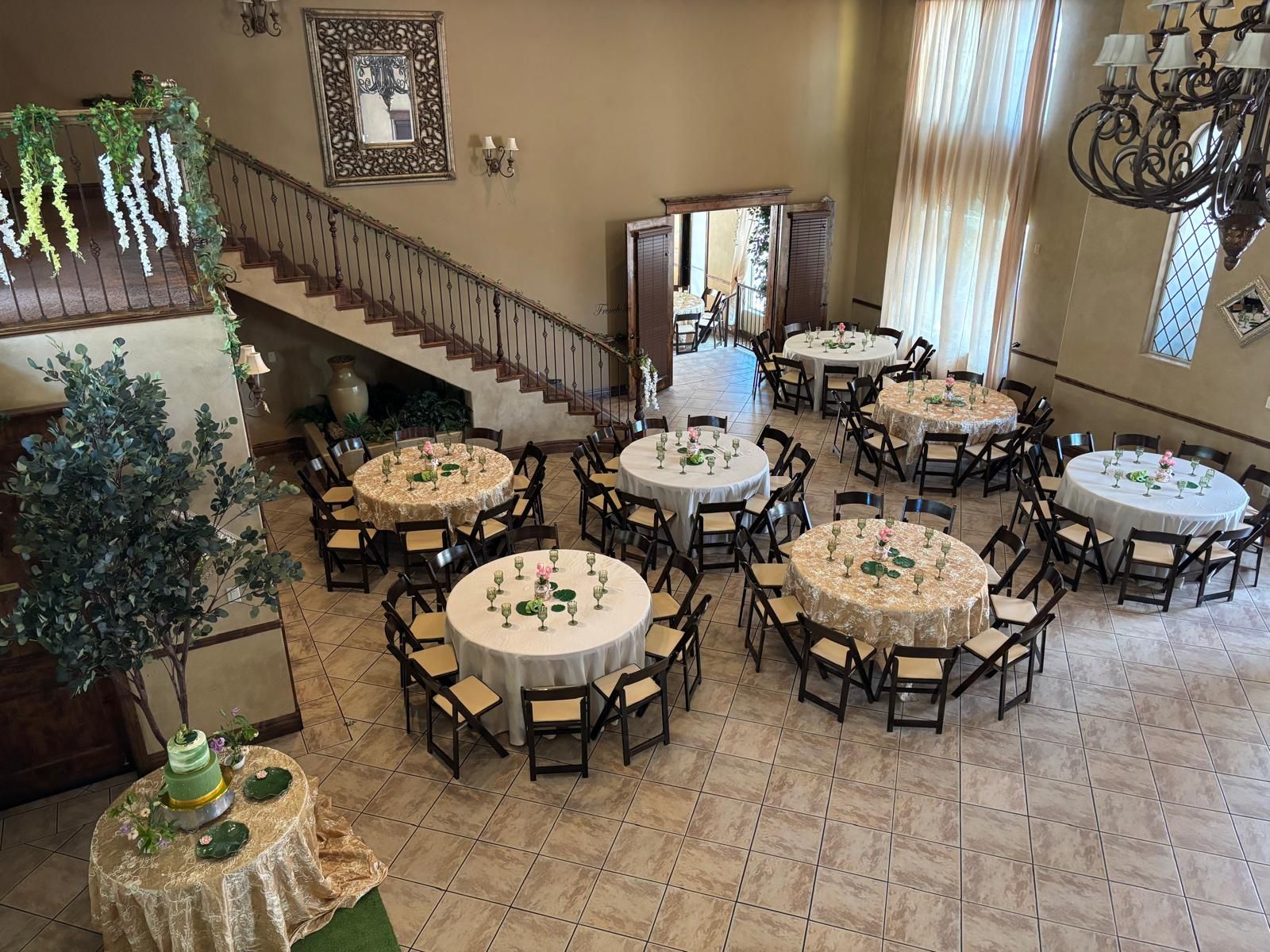 Elegant event hall with chandeliers