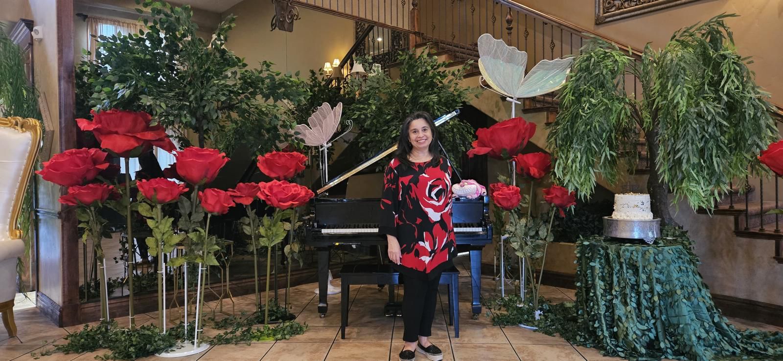 Spacious event space with elegant lighting